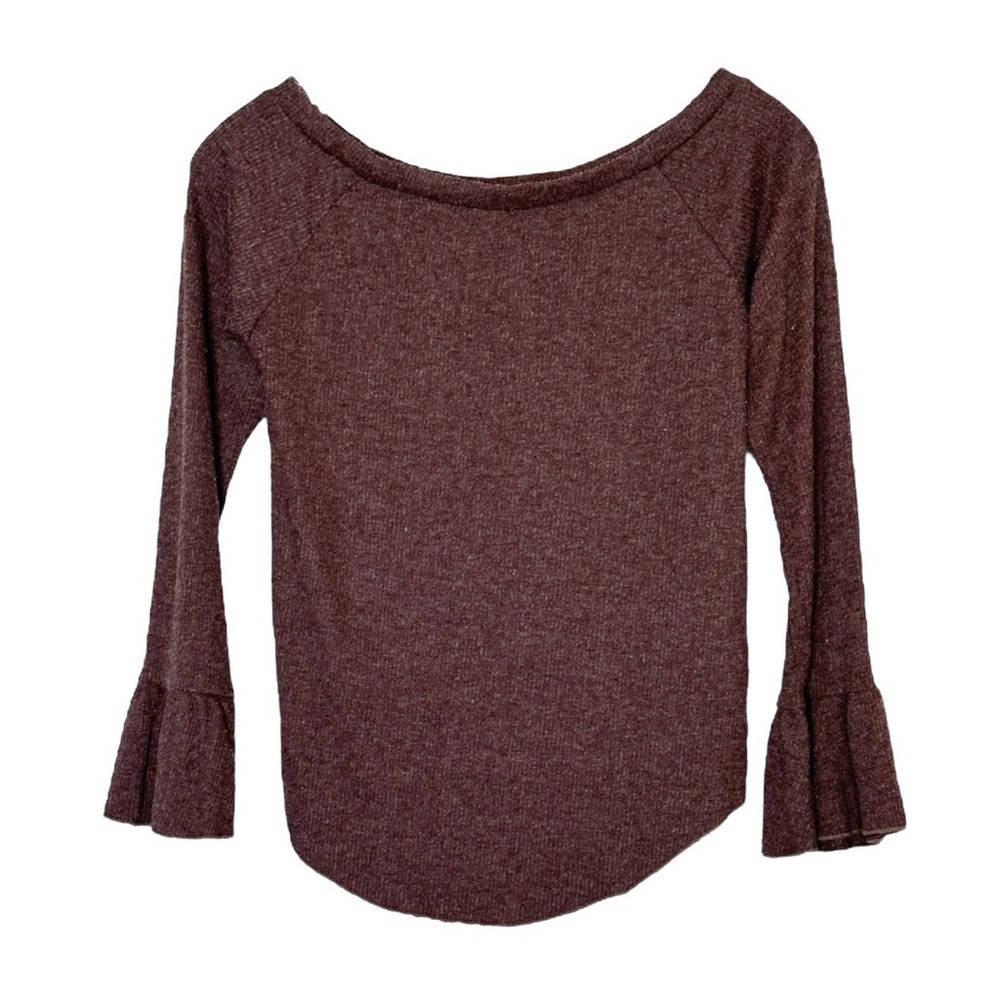 Chaser Ribbed Knit Top Women Size M NWT Burgundy Long Flare Sleeve Scoop Neck